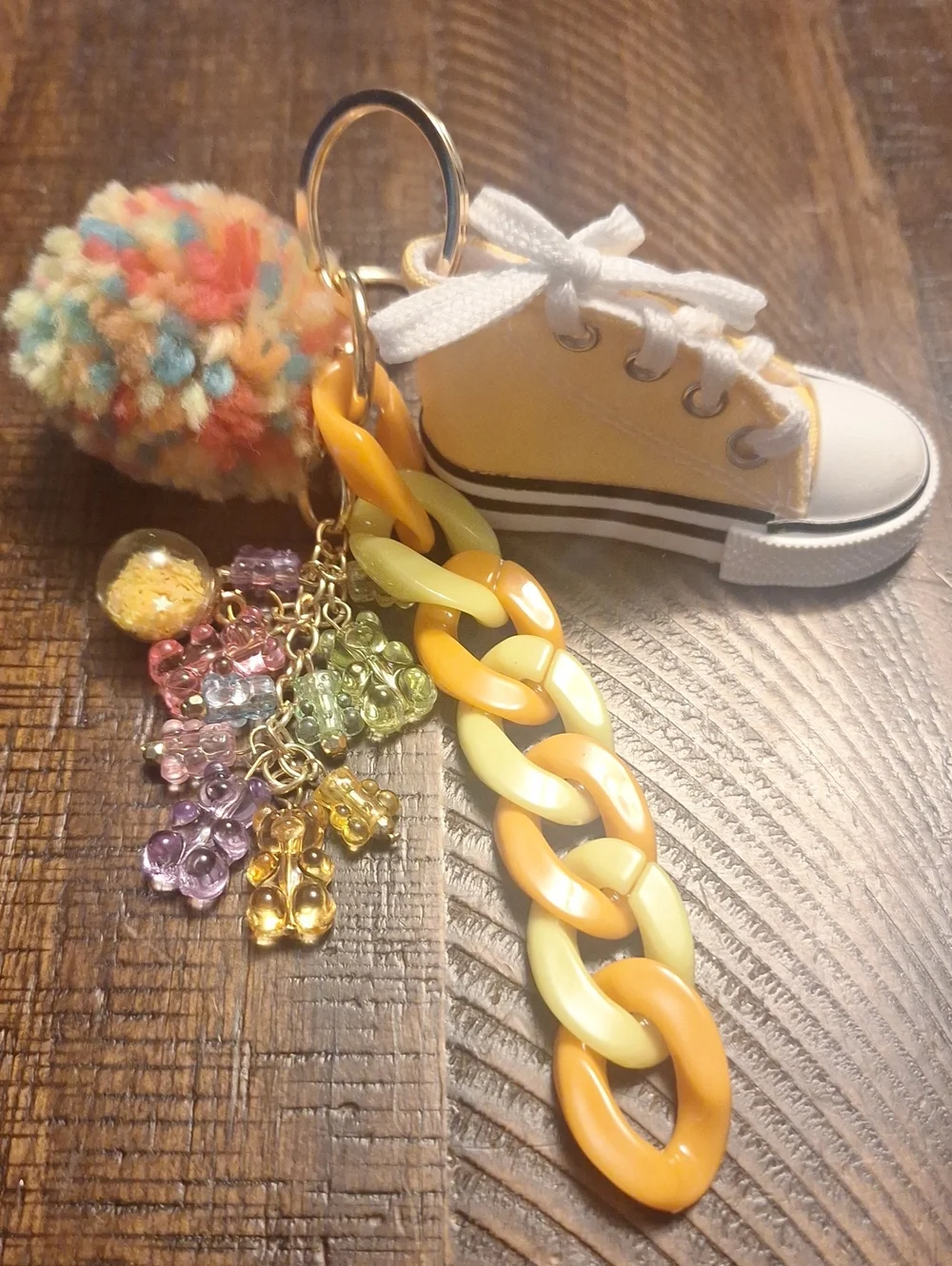 Yellow Sneaker Keychain with Multicolor Charms